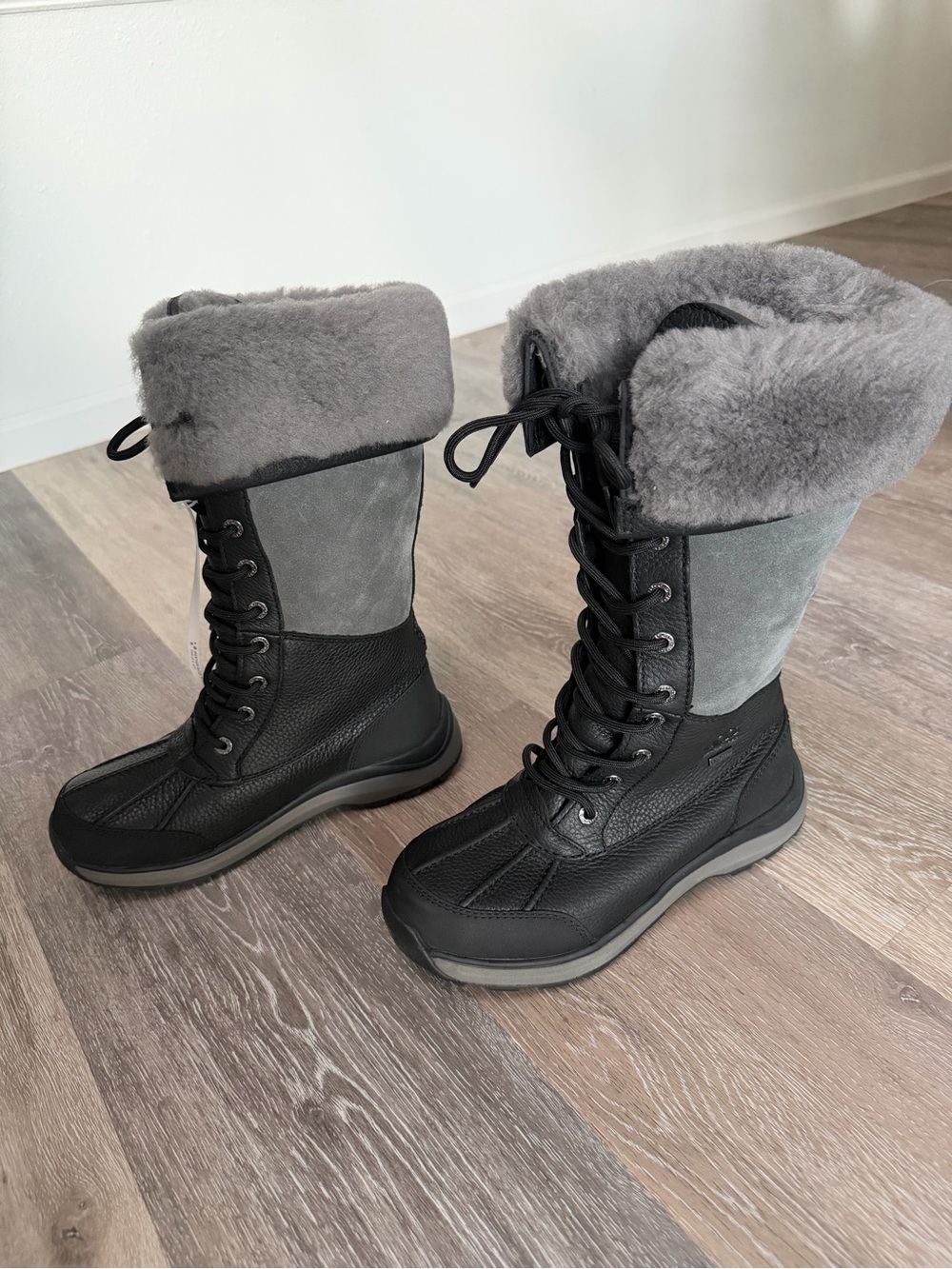 UGG Black and Gray Lace-Up Insulated Winter Boots